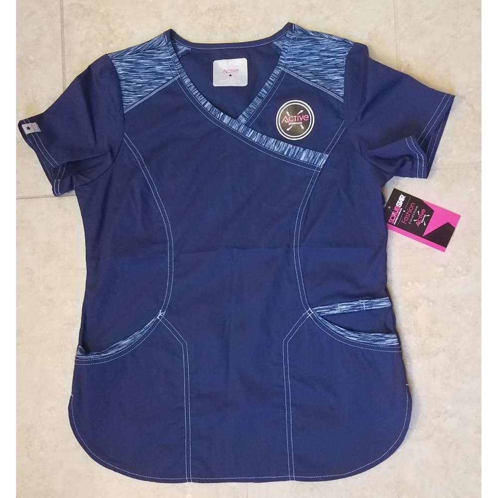 ScrubStar Scrub Top Women size XS Blue Mock Wrap Medical Uniform Nurse Shirt NEW